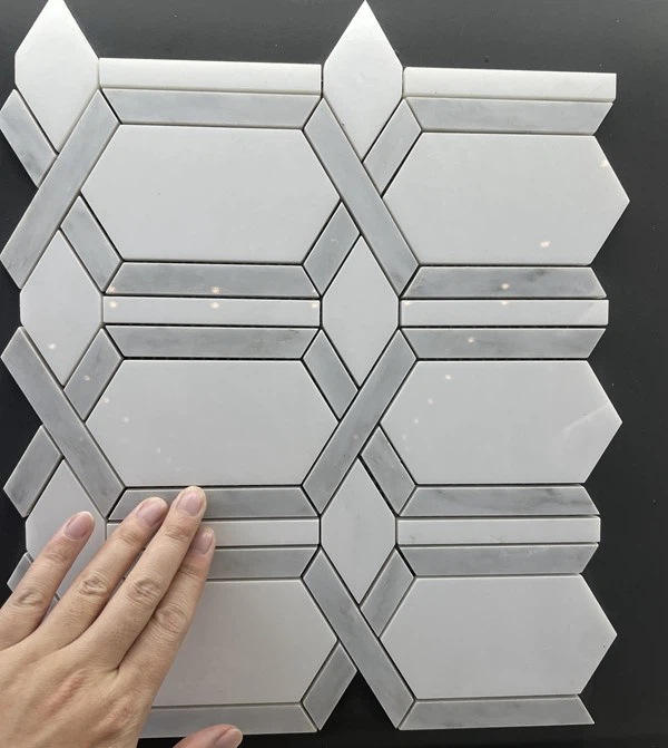Water jet white marble mosaic tile